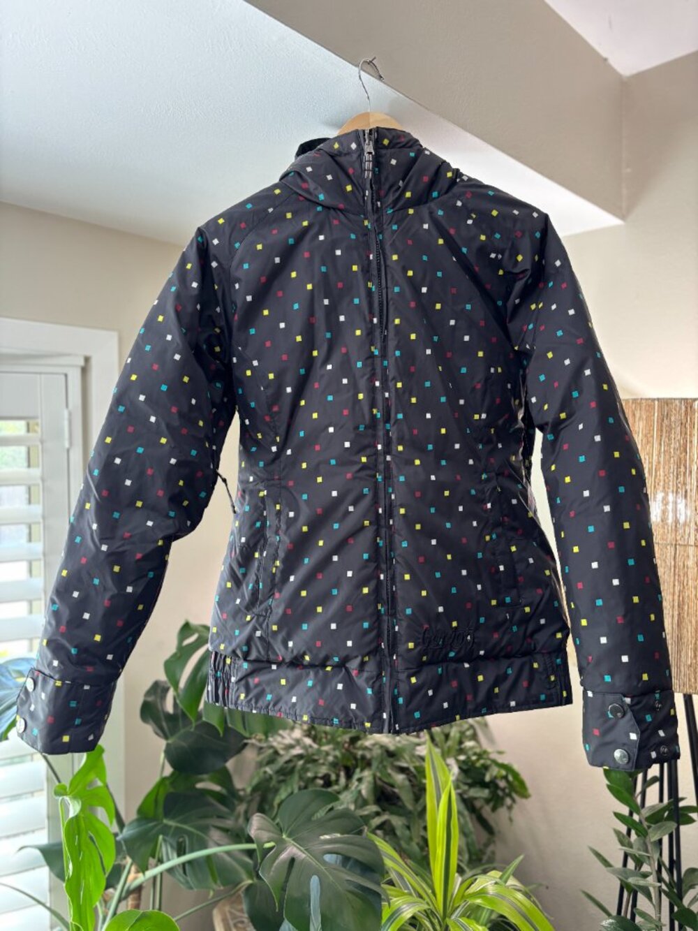 Burton Reversible Ski Jacket Solid Black Geometric Dot Print Women Medium